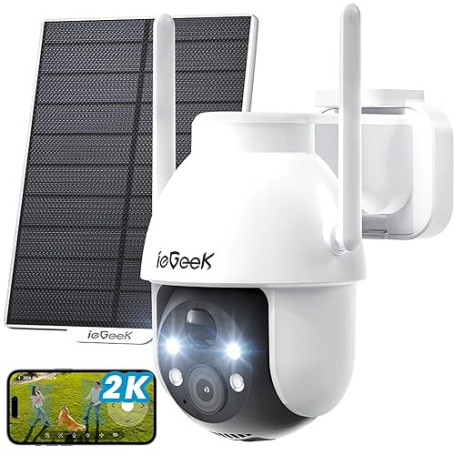 ieGeek 2K Camera Surveillance WiFi Exterieure sans Fil - 3MP 360° PTZ Camera Solaire, 15M Nocturne Couleur, PIR/AI Détection, Au