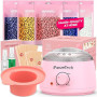 Chauffe Cire Epilation Kit épilation Cire: Inclure 500g Perle, 30 Spatules, 2 Huiles de Traitement et Silicone Bol, Facile Netto