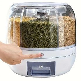 Récipient de stockage de céréales rotatif, récipient de stockage de 6 cellules de riz et de céréales, distributeur de nourriture