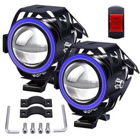Biqing 2PCS Phares Avant Moto 1 Mode,Universel U7 Moto Feux Additionnels 12V 24V LED Phares Avant Motos Anti Brouillard Projecte