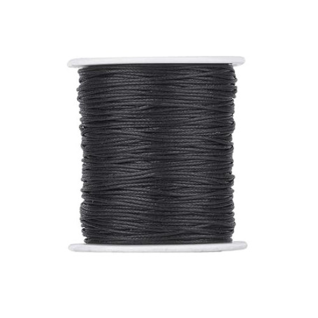 PandaHall Rouleau de cordon en coton tressé ciré pour fabrication de bijoux Noir 91,4 m x 1 mm