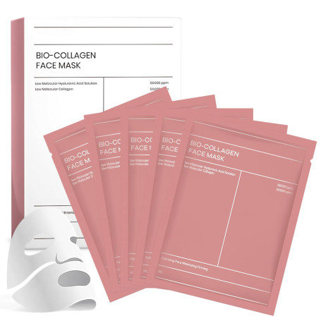 Bio Collagen Mask 5 Pièces | Masque Visage Anti-Âge, Hydratation Profonde & Réduction des Rides | Amélioration de l'Élasticité d