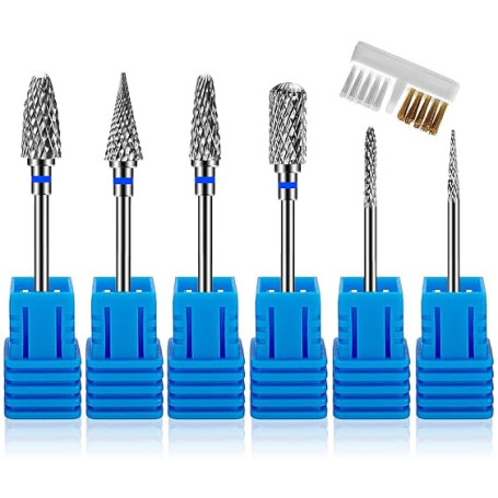 7 Pièces Embout Ponceuse Ongles en Carbure de Tungstène,3/32 Pouces Forets à Ongles Professionnelle Grain Moyen Éliminer Gel Acr