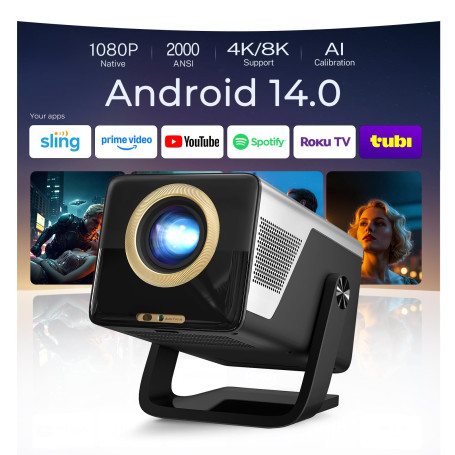 [2000 ANSI/Assistant Vocal IA/1080P Natif] Intelligent Vidéoprojecteur LYNCAST X7 Smart Video Projecteur avec Android 14 IA Auto