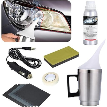 MILIWAN Kit Rénovation Phares Voiture - Renovateur Phare Voiture avec Coupe d'atomisation, papiers abrasifs pour Les phares oxyd