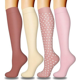 DRESHOW 4 Paires Chaussettes de Compression pour Femmes & Hommes Circulation pour Athlétisme,Course,Cyclisme,Voyage