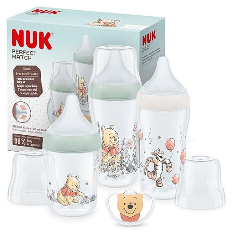 NUK Perfect Match Set de biberons | 0-6+ mois | S’adapte au palais de bébé | 3 biberons anti-coliques et tétine Space | Disney W