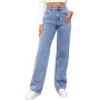MANGGUO Jean Femme Taille Haute Coupe Droite Straight Jeans Baggy Jambes Larges amincissantes avec Tous Les Pantalon Automne Hiv