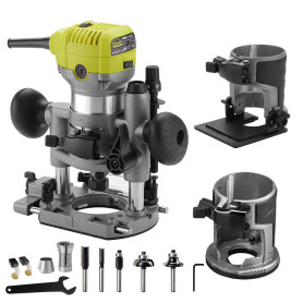 DEWINNER Défonceuse électrique Compacte 220V 710W, Défonceuse et Tronçonneuse, 3 Bases Incluses, 3 Pinces de 1/4", 6mm et 8mm, 5