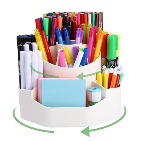 Fuxoro Organisateur de Bureau Rotatif 2 en 1 Porte-Stylos Pivotant à 360 Degrés Rotatif Pot a Crayon Rangement Bureau avec 13 Co