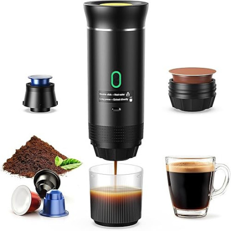 Yospinber Cafetière Portable 3 en 1, Cafetiere Rechargeable Expresso Machine a Cafe compatible avec capsules Ness-preso, Dolce-G