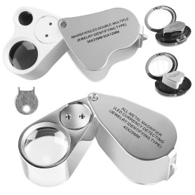 Lot de 2 loupes de bijouterie 30 x 40 x 60 x avec lumière noire LED et UV - Loupe de poche avec lumière pour pierres précieuses,