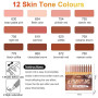 12 Feutre Acrylique Brush Marker – Set de 12 Marqueurs de Peinture Acrylique Skin Tone Color Series , Pointe Brush 0.5~5MM Pince