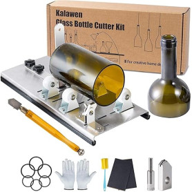 Kalawen Kit de coupe pour bouteille en verre réglable Outil de bricolage, ensemble de machine de découpe en acier inoxydable pou