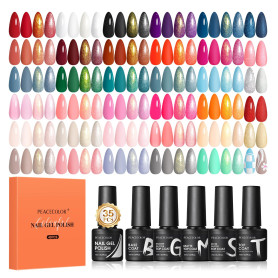 PEACECOLOR 40pcs Vernis Semi Permanent, 35 Couleurs Vernis Gel UV Semi Permanent Blanc Rouge Rose Bleu avec 5pcs Base Top Coat V