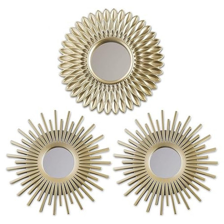 BONNYCO Miroir Murale 3 Pièces. Miroir Rond Soleil pour Decoration Murale dans Maison, Salon et Chambre. Ornements Accrocher au