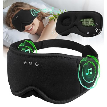 LC-dolida Bambou Masque de Sommeil Écouteur Bluetooth 5.4, 3D Masque de Nuit en Coton Bambou | Écouteurs de Sommeil Zero et 100%