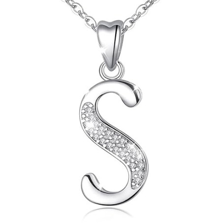 AEONSLOVE Collier avec pendentif en forme de lettre de l'alphabet en argent sterling 925 avec oxyde de zirconium, chaîne de 45,7