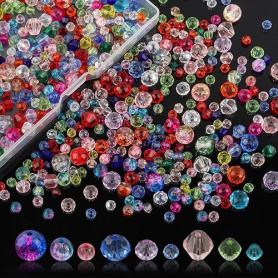 600 Pièces Perles en Verre, 4/6/8mmTransparente Cristal Perles Verre Cristal Brillantes Couleur, Craquelé Ronde et Facettierte G