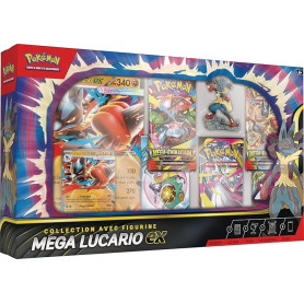 Pokémon : Collection avec Figurine Méga-Lucario-ex (1 Carte Promo Brillante texturée, 1 Carte Promo Grand Format, 5 boosters et