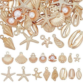 UNICRAFTALE Lot de 100 Pièces d'Emblemes Océan Assortis en Emblemes de Vie Marine Métalliques Poissons de Mer Coquillages Etoile
