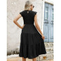 CMTOP Robe Ete Femme Robe Longue Chic et Elegant Manches à Volants Col Rond Robes au Genou Taille Élastique Décontractée Robe de