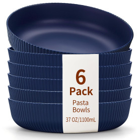 HOMQUEN Bols à Pâtes Ensemble de 6, Assiettes Creuses, Bols à Salade de 1100 ml Bols à Soupe Bleu, Grands Bols de Service Pour P