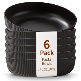 HOMQUEN Bols à Pâtes Ensemble de 6, Assiettes Creuses, Bols à Salade de 1100 ml Bols à Soupe Noir, Grands Bols de Service Pour P