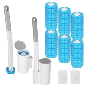 YeeQo Brosse Toilettes WC Jetable, avec double manche extensible et double support. Brosse WC contient 60 têtes de brosses jetab