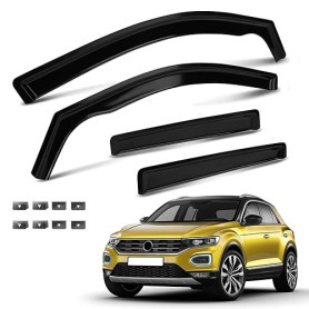 Déflecteurs d'air pour vitres de Remplacement pour VW T-ROC 2017-2024, Jeu de 4 déflecteurs d'air Noirs à Coller, déflecteurs de