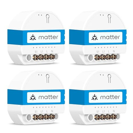 Meross Interrupteur Connecté Matter MSS815, 4 Pièces | Fil Neutre Requis | Commande d'Éclairage et Suivi Conso d'Énergie | Confi