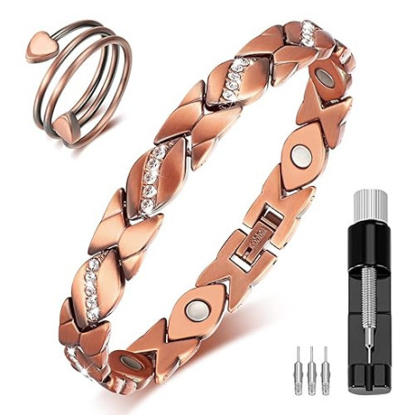 Bracelet Magnétique en Cuivre avec Aimants de 3500 Gauss Bracelet Aimanté en Cuivre Massif Bague en Cuivre Anneau en Cuivre pour