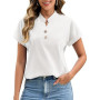 UMIPUBO Chemisier Femmes Eté Coton Col en V Blouse avec Manches Courtes Chemise Décontracté T-Shirts Tunique Casual Haut Tops Ch