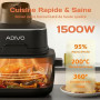ADIVO Friteuse à Air fryer Verre 4L/1.5L,1500W Bol en Verre Visuel,Double Capacité,4 Modes de Cuisson,Sans Huile & Sans Revêteme