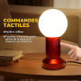 Lampe de Chevet Tactile, Lampe de Chevet Chambre, Lampe Chambre de Style Mid-Century Modern avec Globe et Base Métallique Rouge,