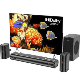 Hiwill 4.1 Dolby Atmos Barre de Son, 300W pour Smart TV avec Caisson de Basses, 2 Enceintes Surround Avant, Barre de Son pour Ha