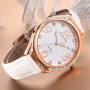 COMTEX Montre pour femme avec grand cadran blanc et strass et bracelet en cuir blanc (or rose)