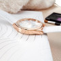 COMTEX Montre pour femme avec grand cadran blanc et strass et bracelet en cuir blanc (or rose)