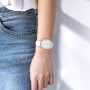 COMTEX Montre pour femme avec grand cadran blanc et strass et bracelet en cuir blanc (or rose)