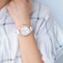 COMTEX Montre pour femme avec grand cadran blanc et strass et bracelet en cuir blanc (or rose)