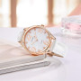 COMTEX Montre pour femme avec grand cadran blanc et strass et bracelet en cuir blanc (or rose)