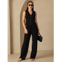 Fakanhui Ensemble 2 pièces en lin pour femme - Gilet d'été - Jambes larges - Pantalon d'affaires, loisirs, vacances, ensembles d