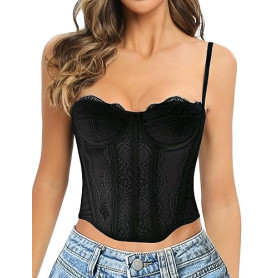 GainKee Corset en dentelle pour femme - Bustier en dentelle avec bretelles - Corset pour sortir, fête