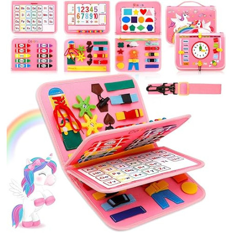 MOOING Busy Board Montessori pour Enfants, 4 Couches Planche Montessori, Jeux Montessori 1 2 3 4 5 Ans, Tableau d'Activités Appr