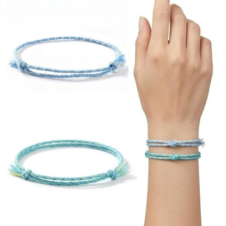 Lot de 2 Bracelets Brésiliens Homme et Femme - Bracelet Corde Tressé en Coton Fait Main - Bracelet Surfeur Réglable Style Bohème