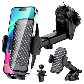Vexloria Support Téléphone Voiture, [Ventouse Ultra Puissante & Clip Stable] Porte Telephone Voiture 3 en 1 Accroche Telephone V