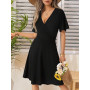UUAISSO Robe Décontractée pour Femme col V Cache-cœur Robe Fleurie Manches Courtes Robe Midi D'été Trapèze