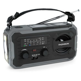 THOMSON Radio Solaire d’Urgence Portable, Survie Dynamo FM/AM, Lampe Torche LED, Alarme SOS, Batterie Rechargeable 4000mAh et Ch