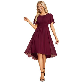 Ever-Pretty Robe de Cocktail Soirée Femme Col Rond Manches Courtes Mousseline EG02053