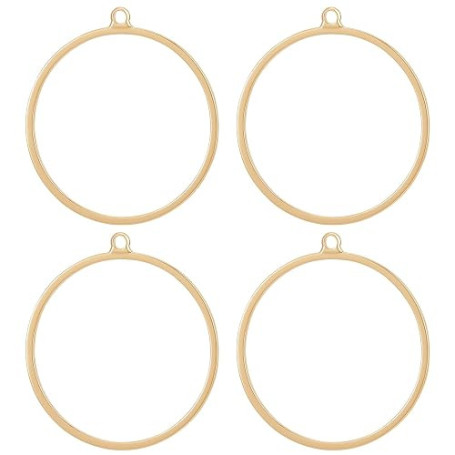 Beebeecraft 1 Boîte 20 Pcs Ronde Dos Ouvert Lunette Pendentif en Laiton Plaqué Or 18K Cercle Creux Moule Charmes avec Boucle pou